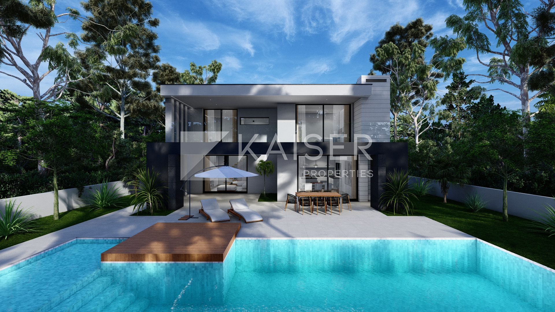 Modern villa with pool and carport to be sold in its current unfinished state