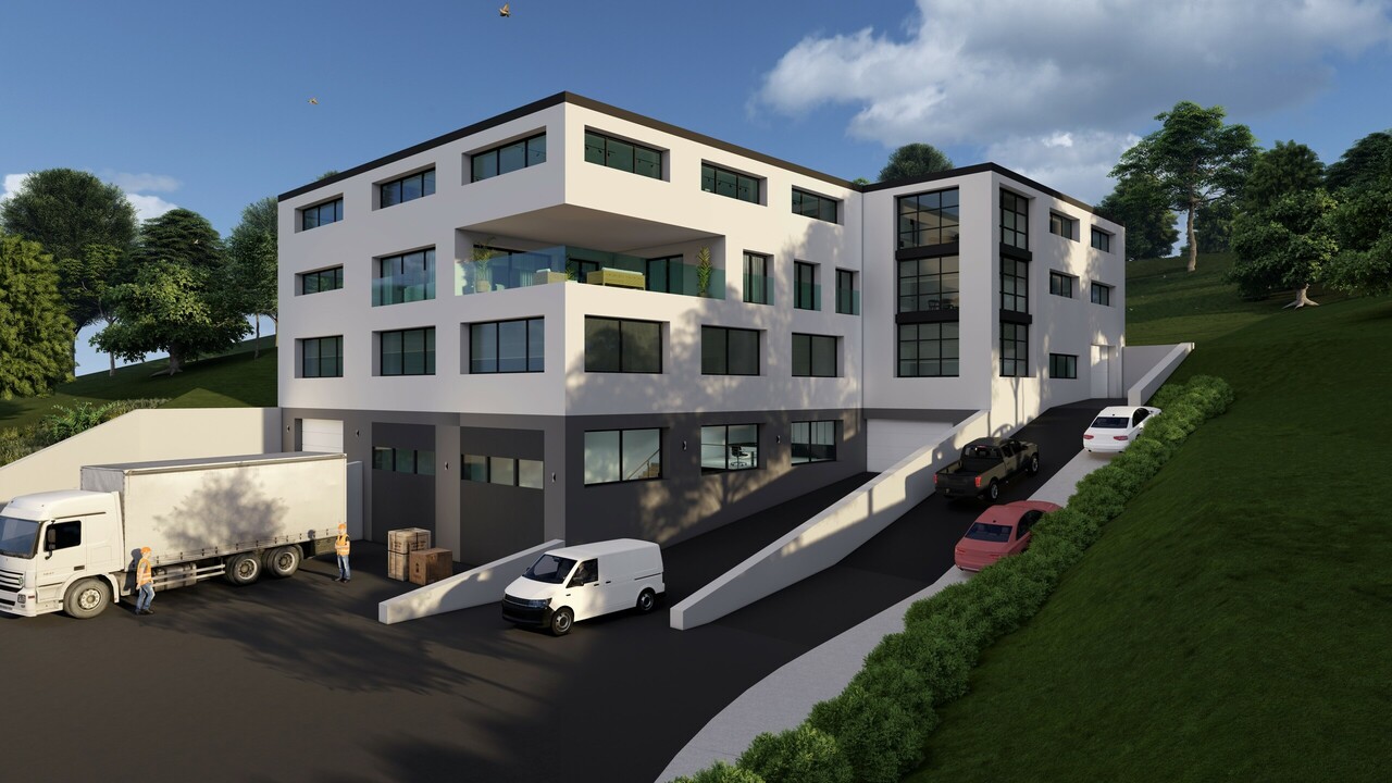 Multifunctional building, offices and large warehouses, panoramic lake view