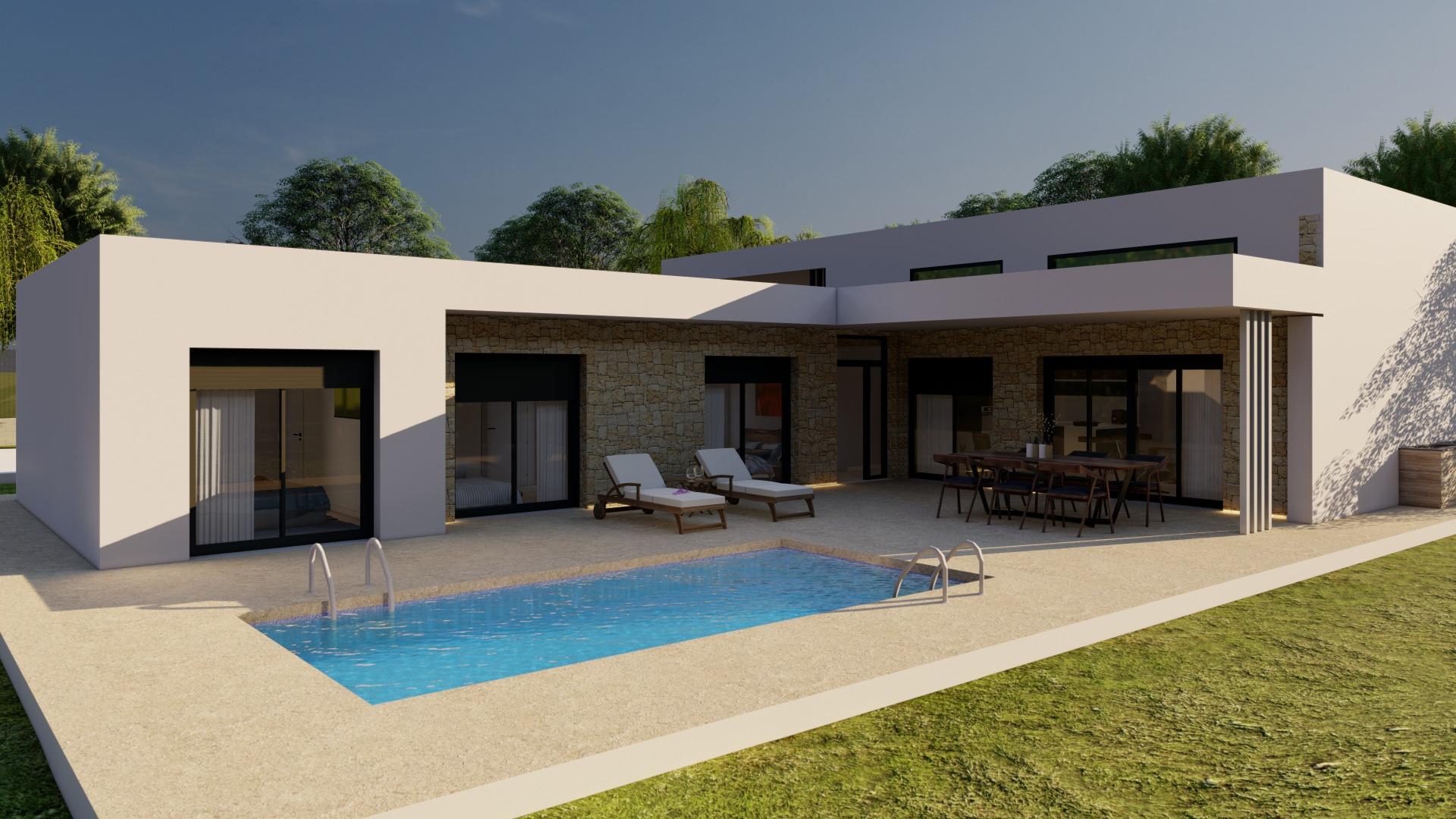 New build single-storey villa for sale with 3 bedrooms and private pool in Pinoso