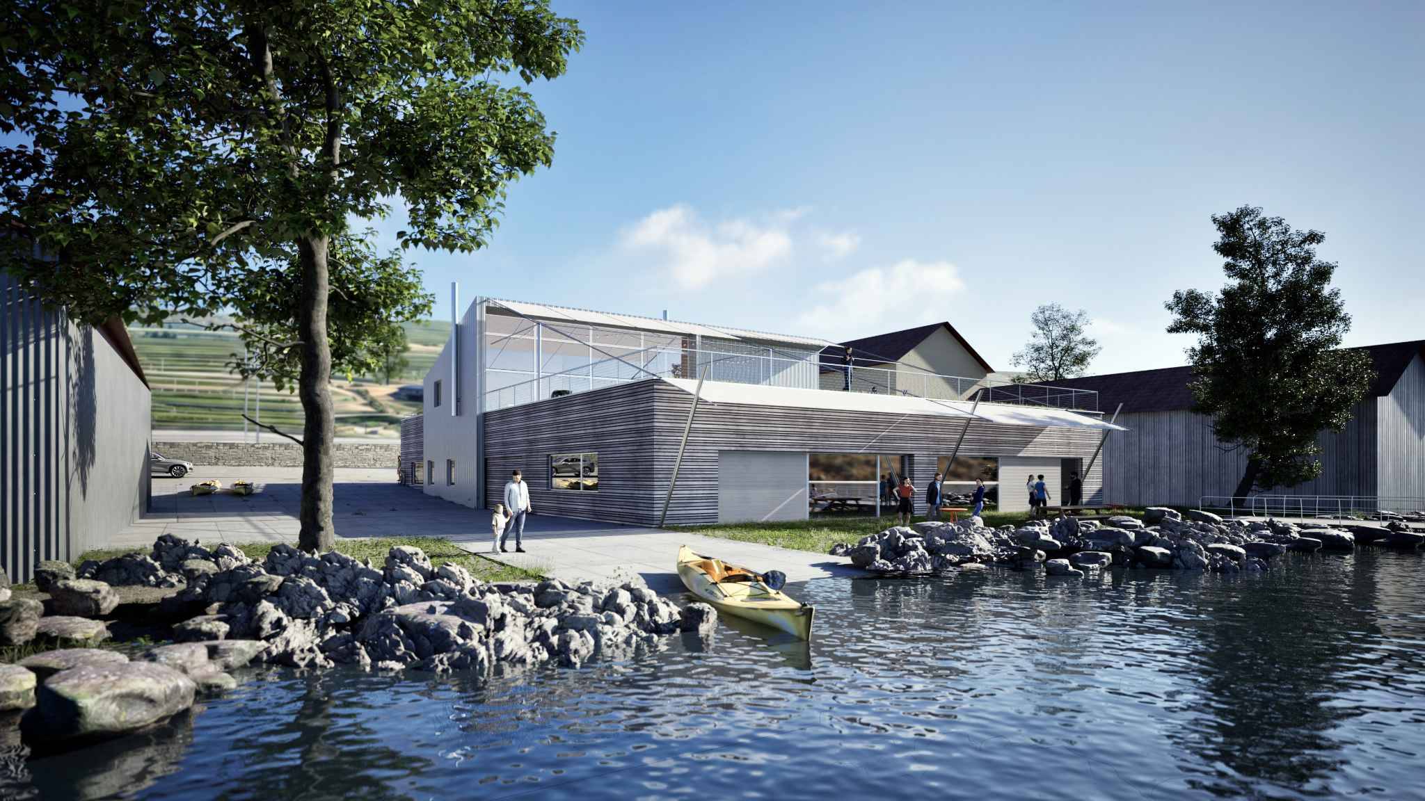 Building land by the lake