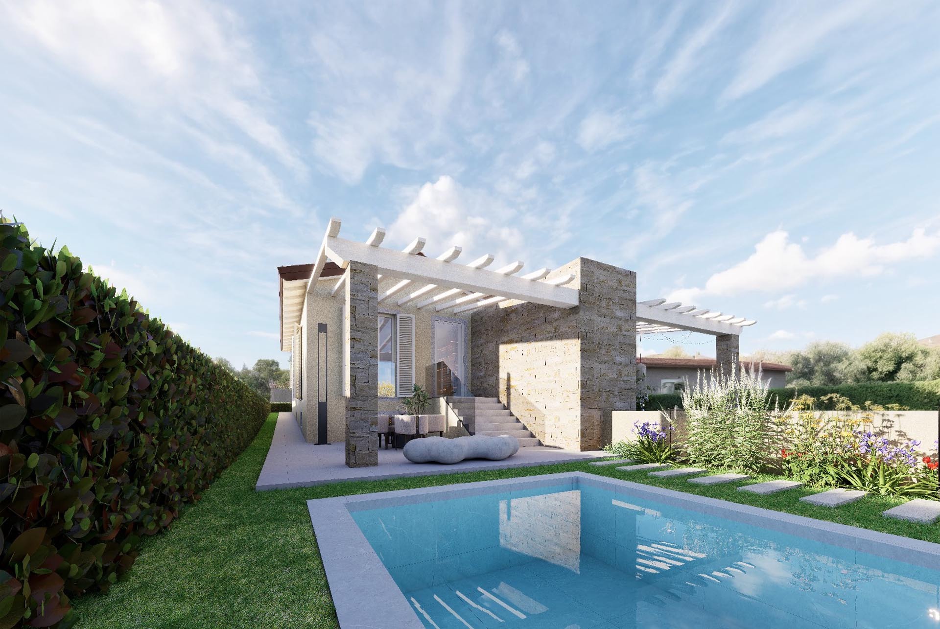 Modern semi-detached house with garden and swimming pool