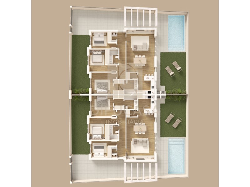 3 Single Floor Semi-Detached House with Pool and Barbecue